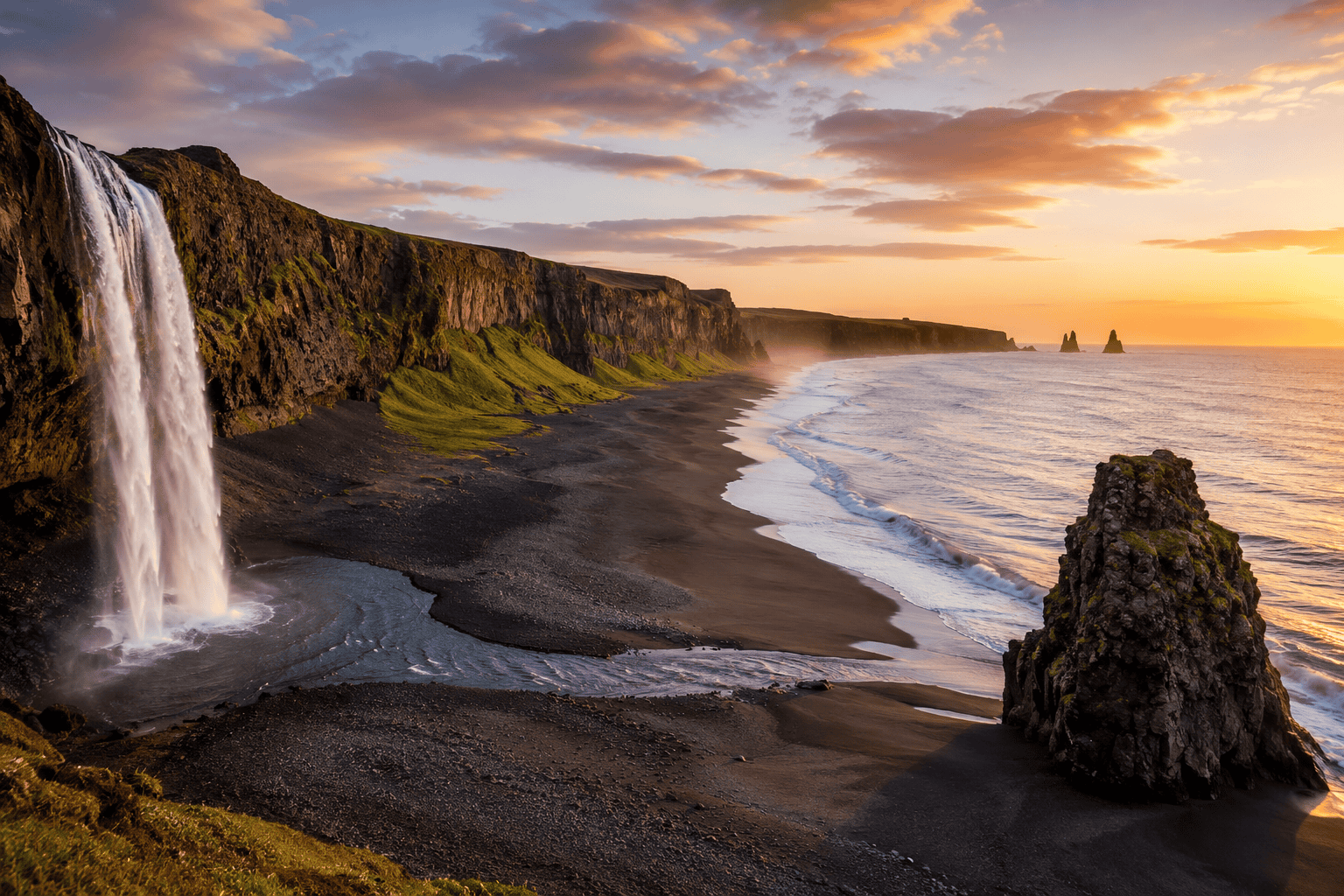 Sunset over rugged coastal cliffs