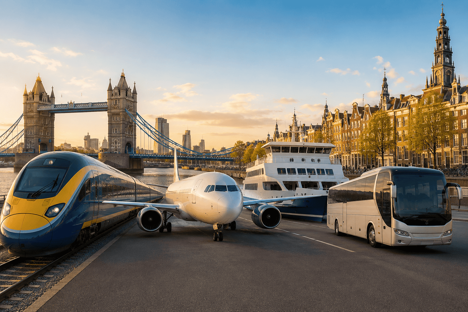 Generated image: Modern transport alongside historic cityscape