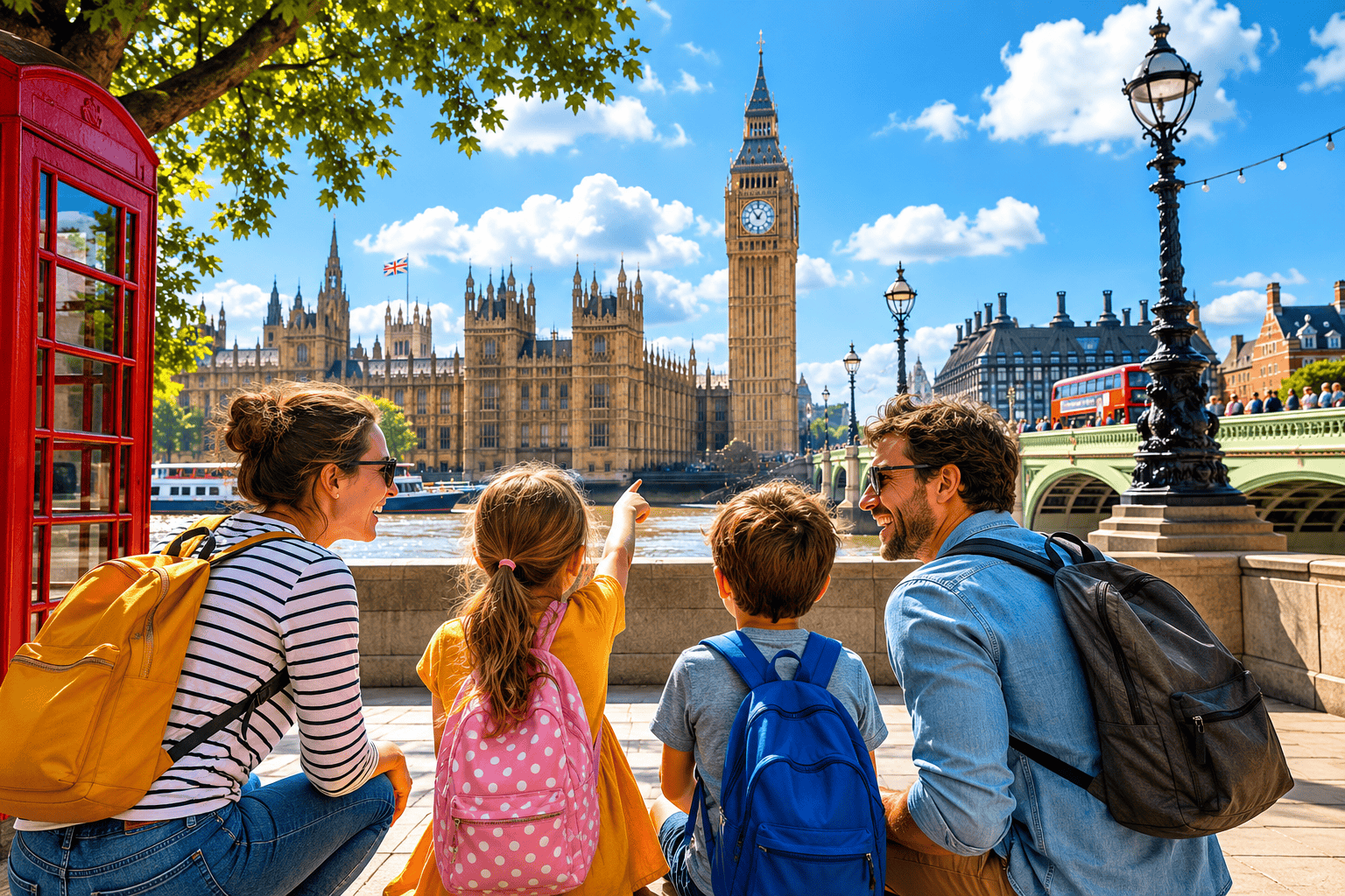 Family exploring London riverside attractions