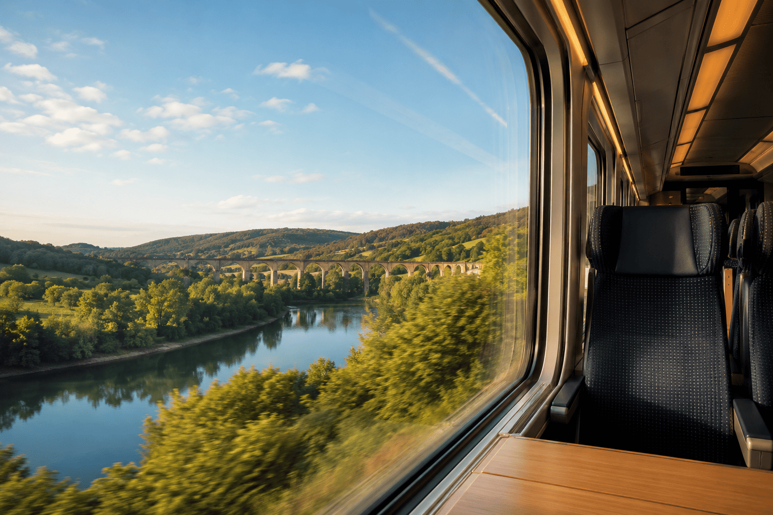 Train traveling through the French countryside between Lyon and Bordeaux