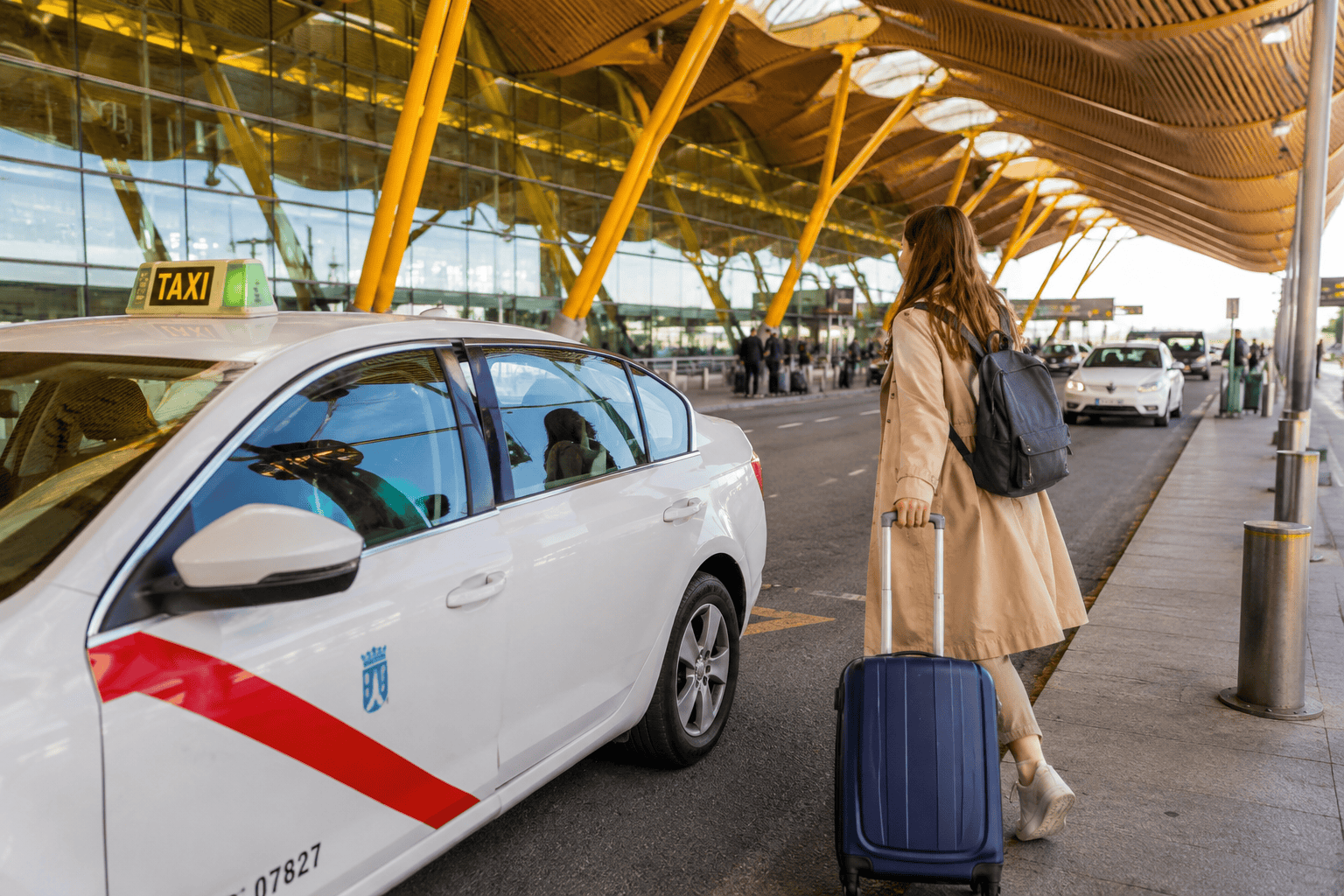 Official Madrid airport taxi waiting outside the terminal