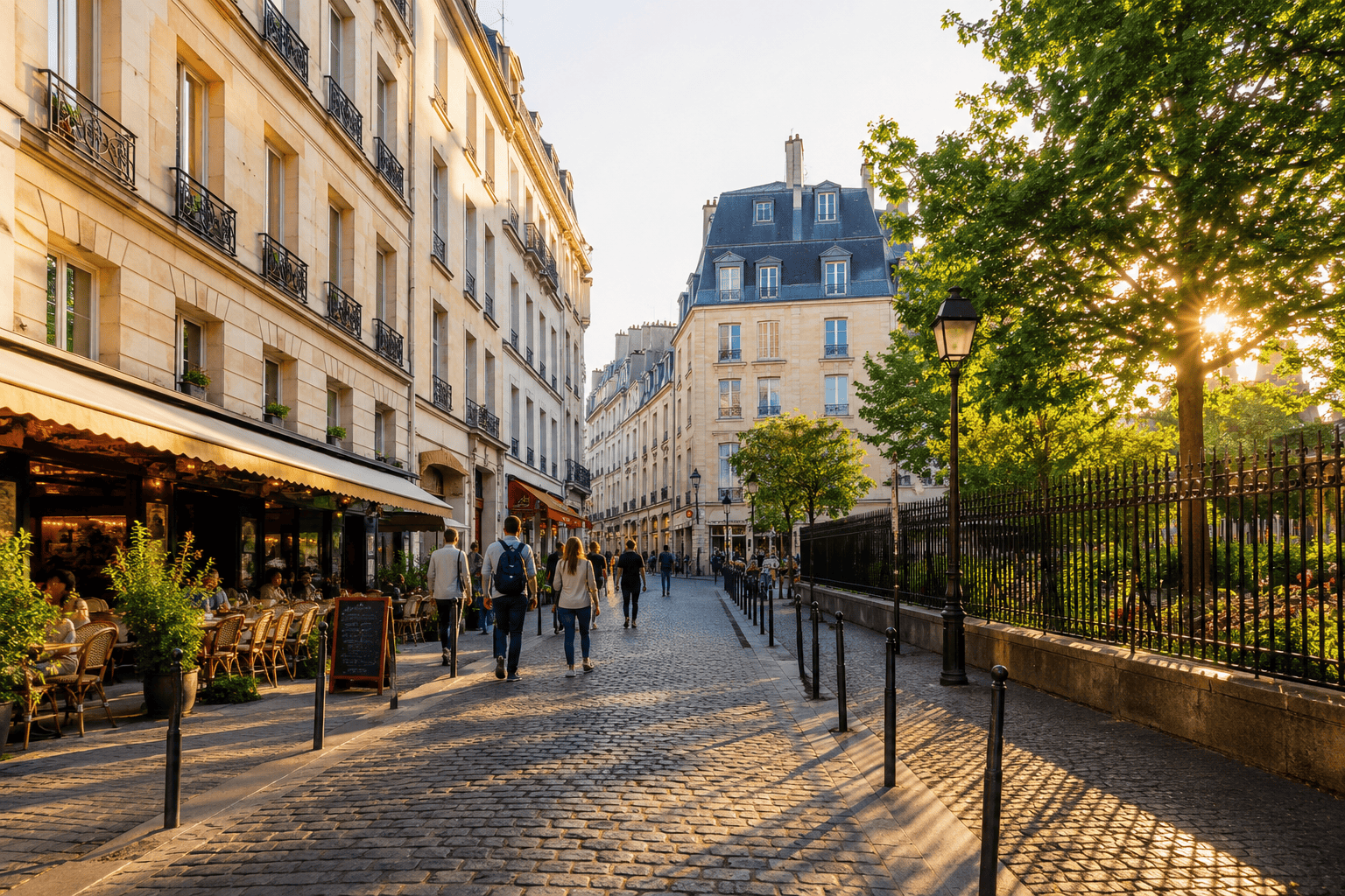 Evening stroll through a European street