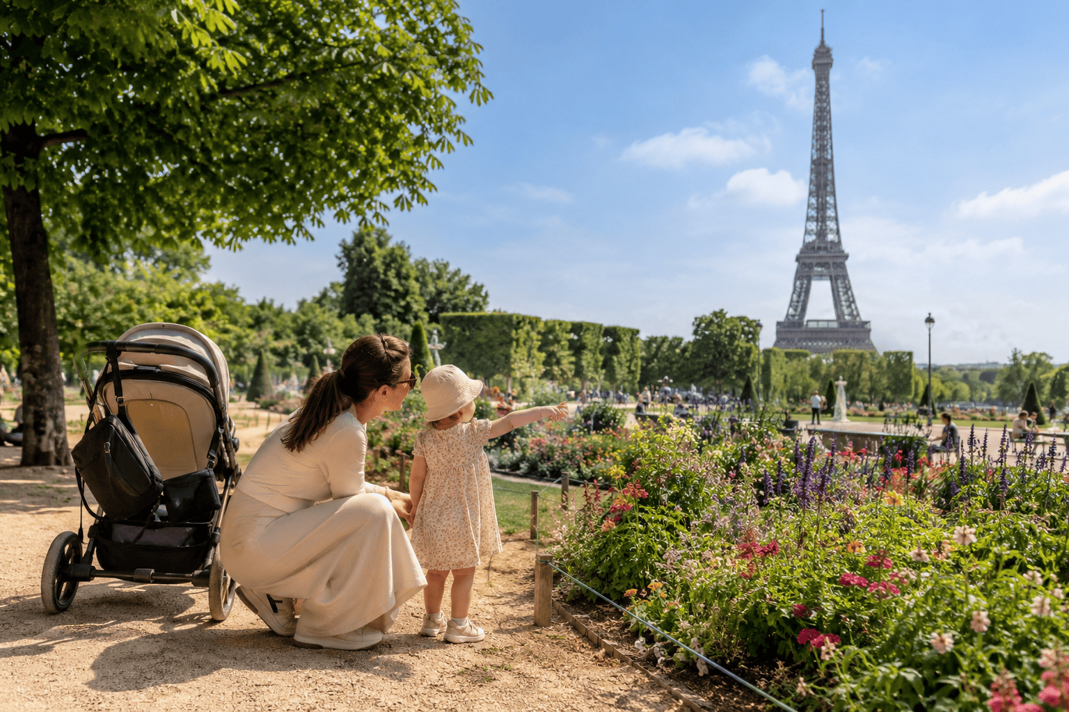 Family outing in a Paris garden