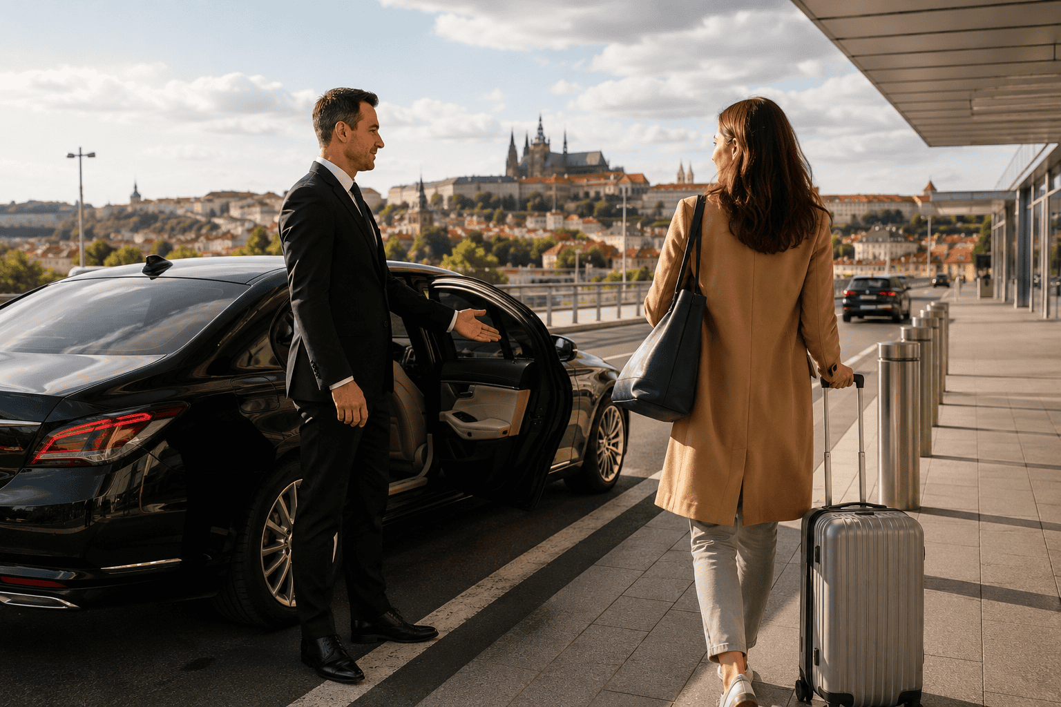 Arriving in Prague city after airport transfer