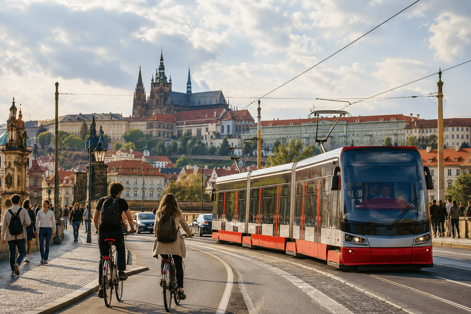 Historic Prague streets and skyline