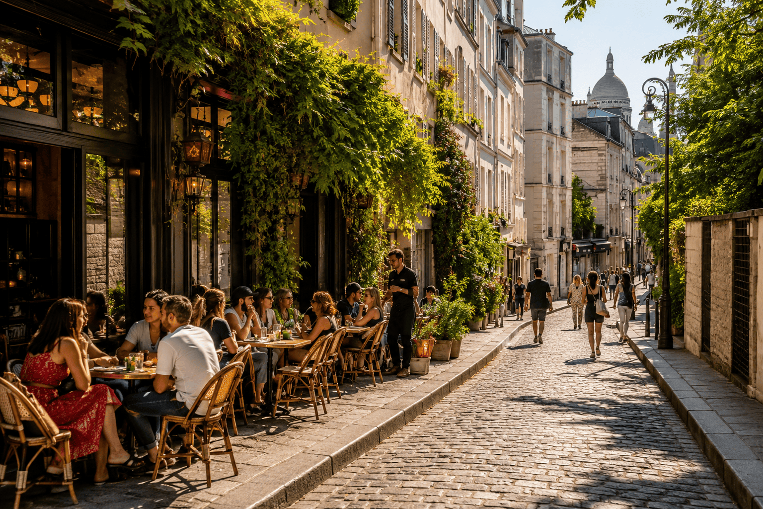 Sunny Parisian street café scene