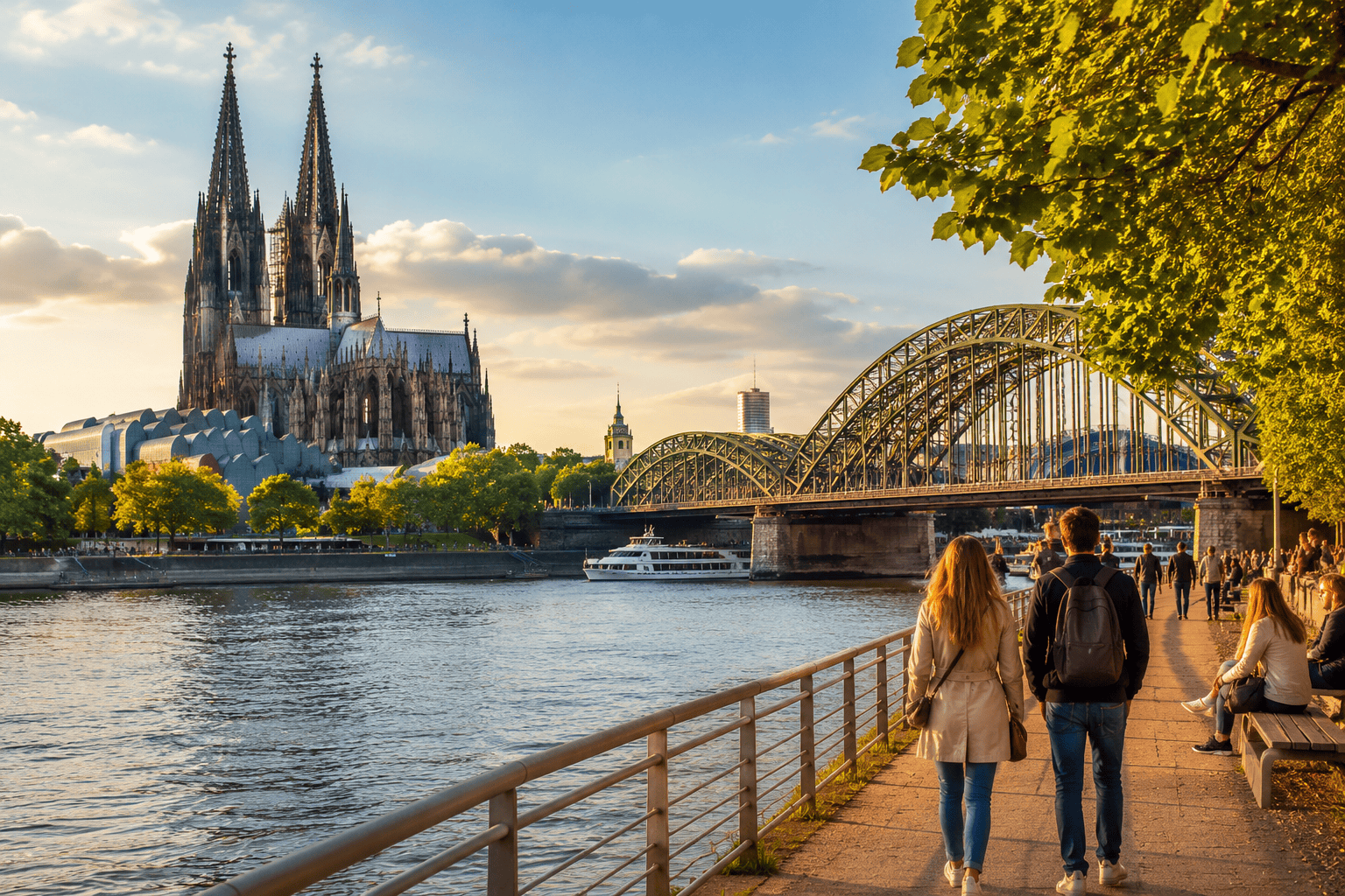 Evening walk along the Rhine in Cologne