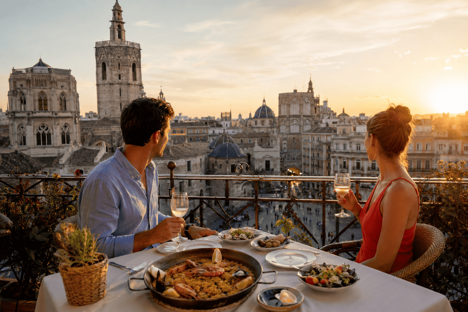 Romantic sunset dinner on a terrace