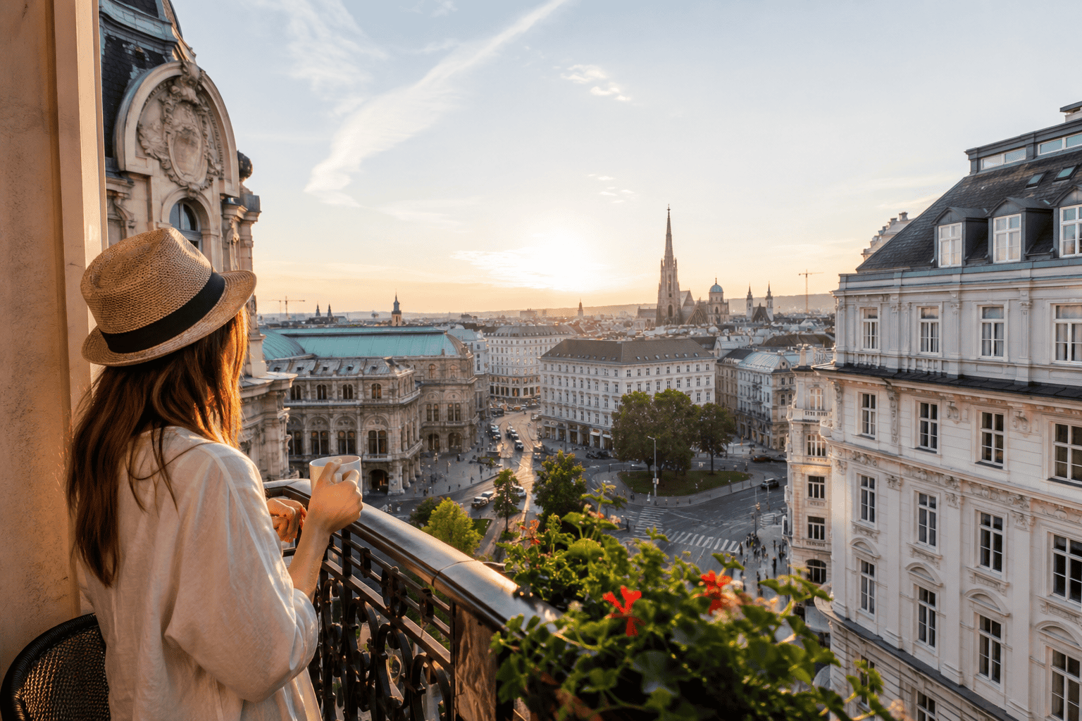 Vienna balcony and city view