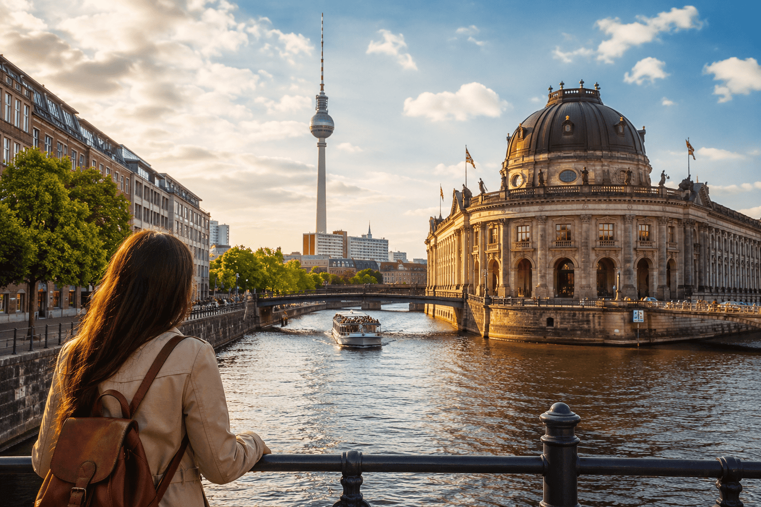 Golden-hour city view by the river
