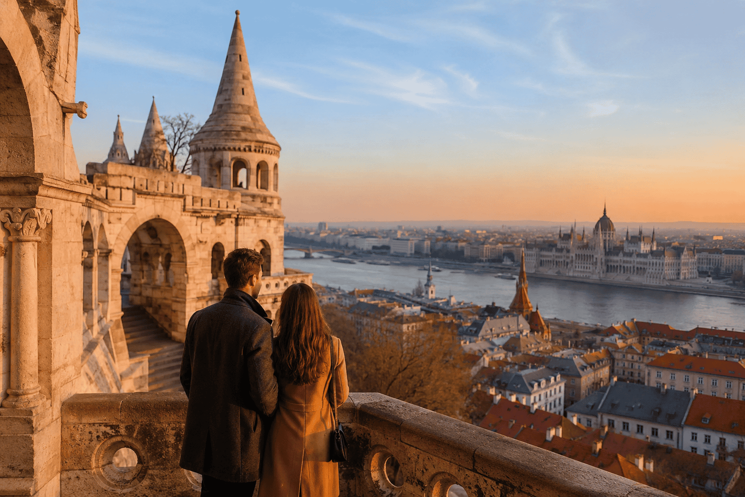 Historic Castle District overlooking Budapest at sunset