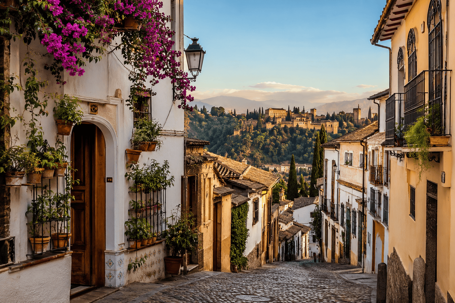 Charming Mediterranean alley with fortress view