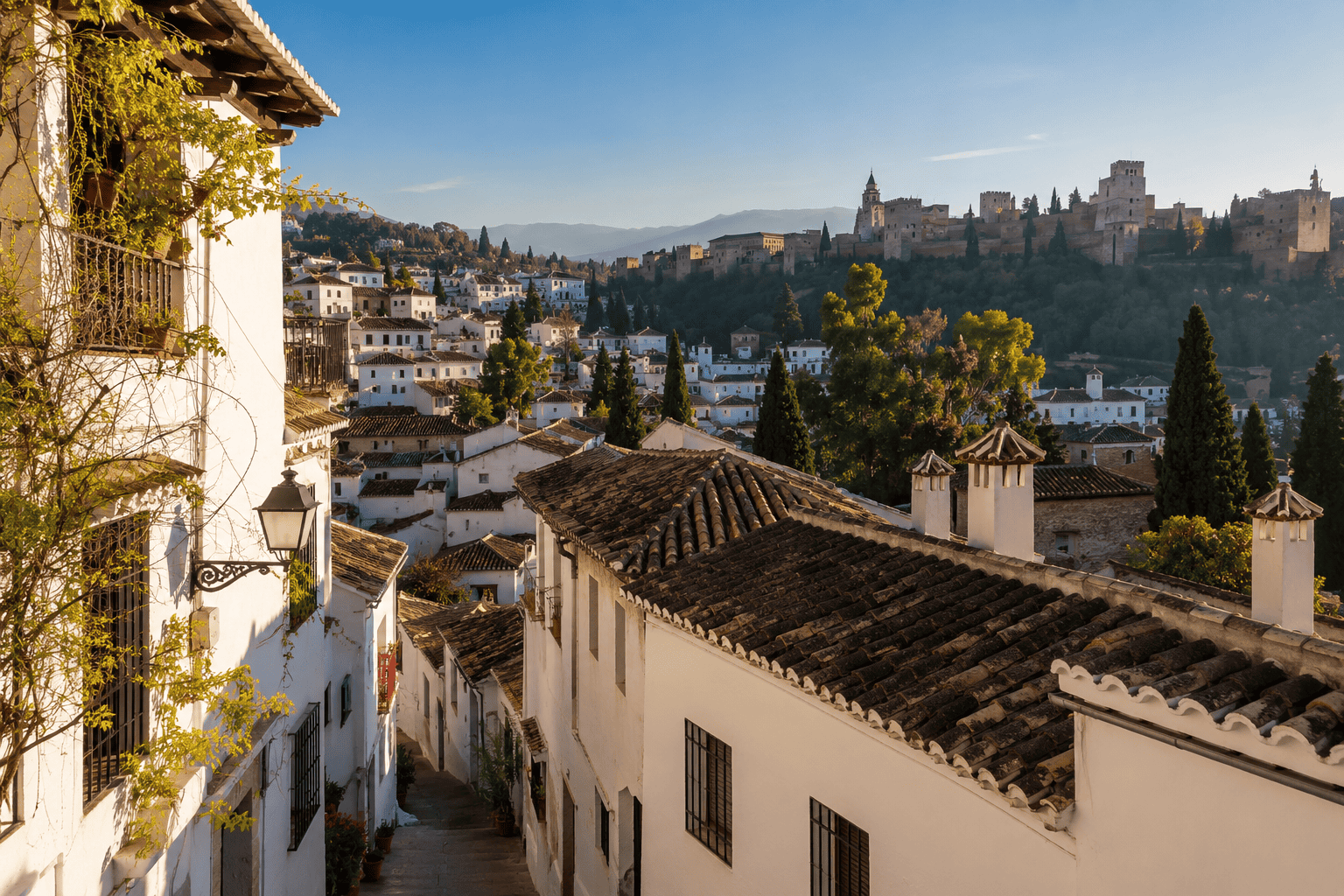 Sunlit Andalusian hillside townscape