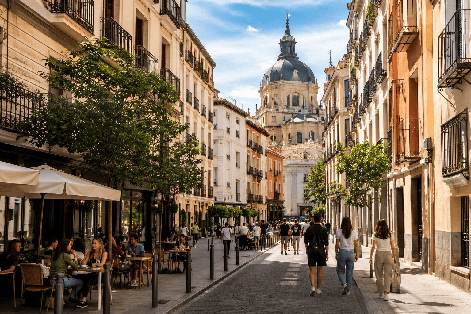 Sunny street in historic European city