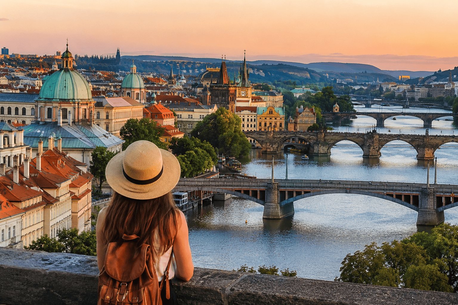 Golden hour over a historic city